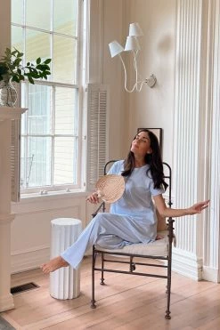 LAKE Pima Maternity Short-Long Weekend Set In French Blue Sleep