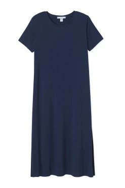 LAKE Women Bamboo Short Sleeve Lounge Dress In Navy