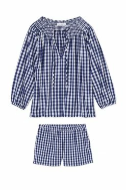 LAKE Hammock Shorts Set In Navy Gingham Women