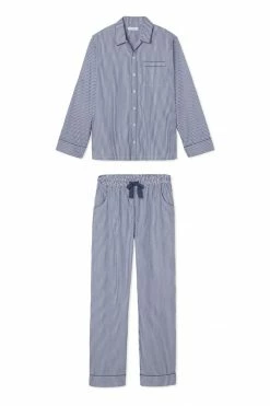 LAKE Men's Poplin Pajama Set In Navy Stripe