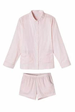 LAKE Poplin Piped Shorts Set In Pale Pink