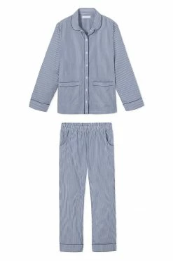 LAKE Poplin Piped Pants Set In Navy Stripe