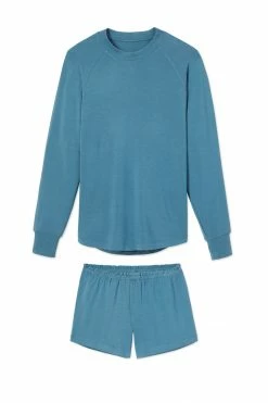 LAKE Lounge Relax Shorts Set In Steel Blue