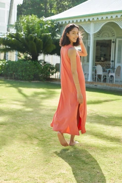 LAKE Bamboo Midi Tank Lounge Dress In Sienna Women