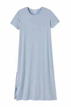 LAKE Bamboo Short Sleeve Lounge Dress In Tide