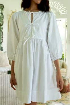 LAKE Women Poplin Triple Tie Dress In White