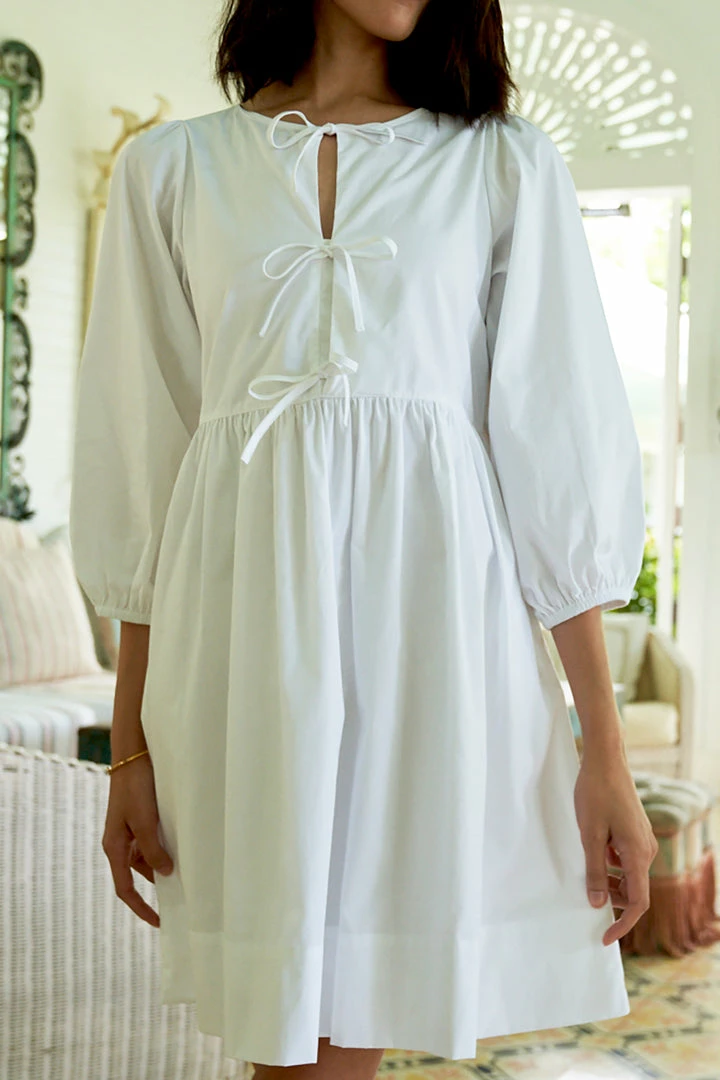 LAKE Women Poplin Triple Tie Dress In White