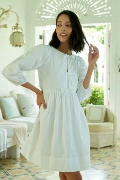 LAKE Women Poplin Triple Tie Dress In White