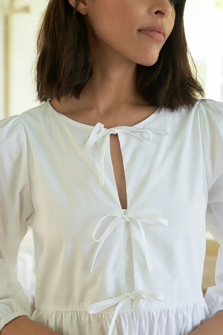 LAKE Women Poplin Triple Tie Dress In White