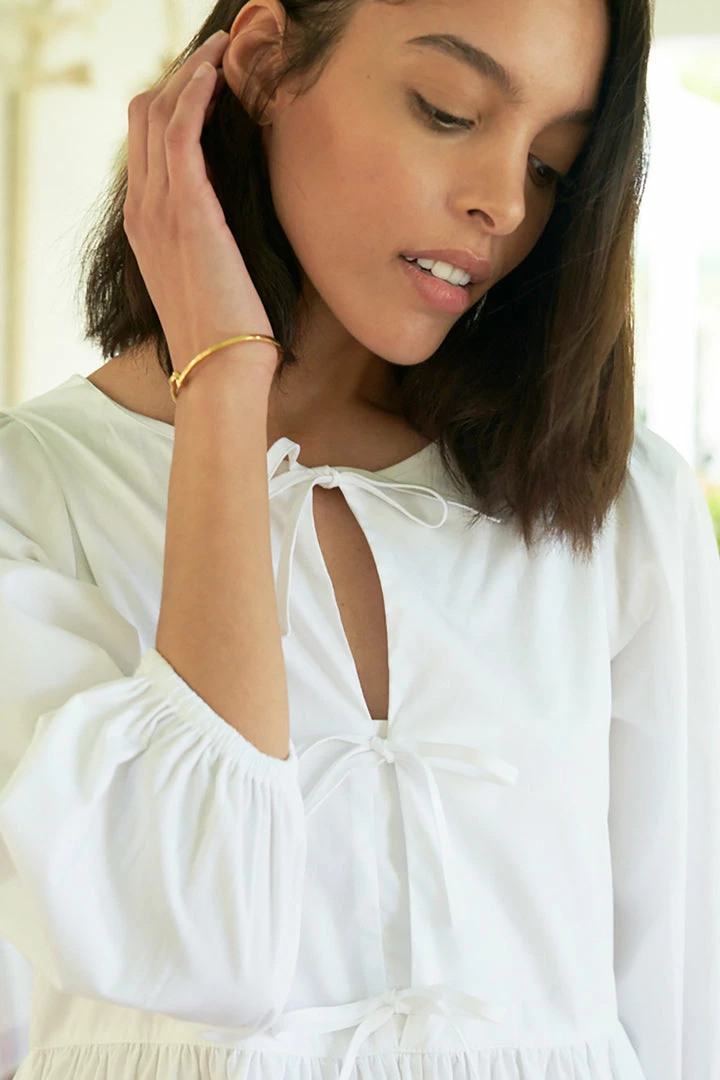 LAKE Women Poplin Triple Tie Dress In White