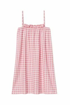 LAKE Pima Ruffle Nightgown In Tulip Gingham