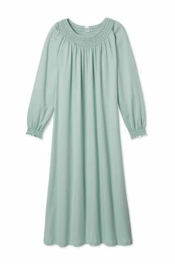 LAKE Pima Smocked Long Sleeve Midi Nightgown In Willow Women